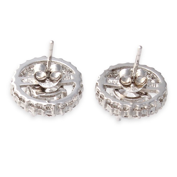 Estate Cubic Zirconia Sterling Silver Stud Earrings Removable Halo CZ Jacket - Picture 3 of 6